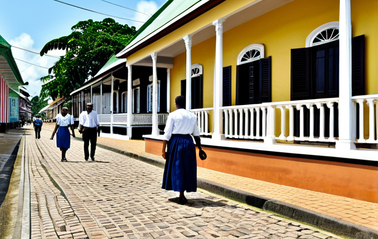 Historical Paramaribo**

"A charming street scene in Paramaribo, Suriname, featuring well-preserved wooden colonial architecture, fully clothed people strolling along the sidewalks, safe for work, appropriate content, perfect anatomy, natural proportions, professional photography, daytime, clear skies, modest attire, professional dress."

**
